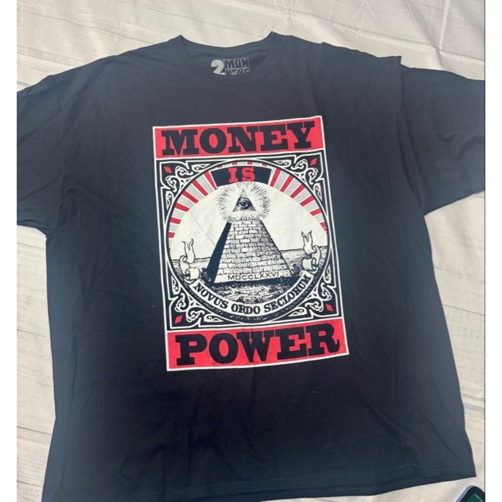 2Monkeys Money Power Graphic Print Black Cotton Short Sleeve T-Shirt 3XL